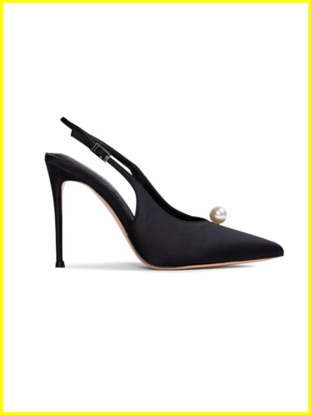 Women's Slingback Stiletto Heels Pointed Toe Satin Pearl Accent 4 Inch
